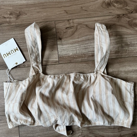 SHOW ME YOUR MUMU Alabama Crop Top In Sandy Stripe Sz XL NWT Tan White Tie - Picture 11 of 11
